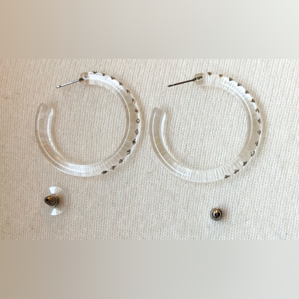 transparent lucite hoop earrings with crystal accents - Picture 6 of 9